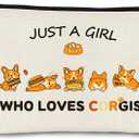 2 x JFEHBFL Corgi Gifts for Corgi Lovers, Corgi Dog Makeup Bag, Birthday Decoration Cosmetic Pouch, Just A Girl Who Loves Corgis Pouch, Zipper Travel Cosmetic Bag