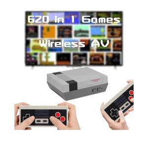 Retro Game Console, Wireless Retro Gaming System, Built-in 620 Classic Video Games, Plug & Play Game Console for TV with AV Output and 2 Wireless Controllers (Gray)