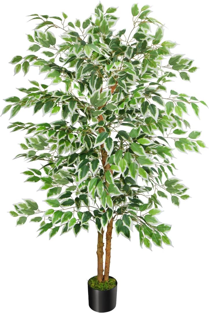 5ft Ficus Tree Artificial, Tall Fake Tree with Natural Trunk Faux Trees Indoor Silk Ficus Leaves Artificial Trees for Home Decor Indoor Summer Office Living Room Outdoor