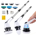 Cleanninja Electric Spin Scrubber for Cleaning, Adjustable Shower Brush with 7 Replaceable Heads & Power LED Display, 2 Speed Waterproof Cordless Shower Scrubber for Bathtub, Kitchen, Car, White
