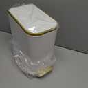 Cesun Small Bathroom Trash Can with Lid Soft Close, 5 Liter/1.3 Gallon Stainless Steel Garbage Can with Removable Inner Bucket, Step Pedal, Slim Waste Basket for Toilet, Office, Bedroom (White&Gold)