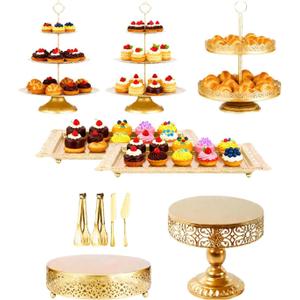 11 Pcs Gold Cake Stand Set for Wedding, Cake Display Tower for Birthday Party, Fruit Candy Donut Plate Serving Tower Tray Platter for Chrismas Celebration