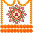 23 Pcs Diwali Decoration for Home Diwali Rangoli Stickers for Floor 2 Pcs 5 Ft Marigold Garland with 20 Pcs Marigold Flowers for Indian Gifts Wedding (Lively)