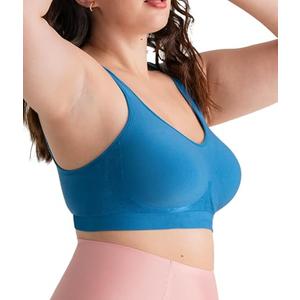 Truekind Bras for Women - Comfortable Wireless Support Bra, Seamless Full Coverage No Underwire Bra for Everyday Comfort (Blue, XXL)