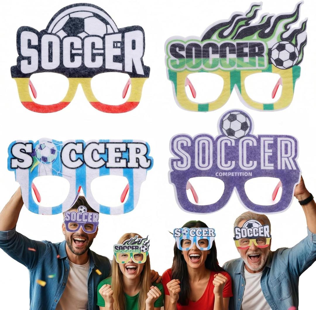 3 x 2026 World Cup Soccer Themed Decorative Glasses,Football Party Decorations And Party Favors Photo Props,Soccer Party Supplies