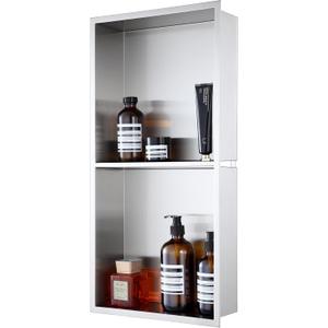 ROVOGO Stainless Steel Shower Niche 24" X 12" X 4" with Double Shelves, No Tile Needed Recessed Wall Niche Insert for Bathroom Storage, Over Mount Installation, Easy Clean Design, 2-Tier, Brushed