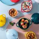 Jucoan 4 Pack Porcelain Ramekin with Lids and Handles Oven Safe, 8 oz Round Ramekins Souffle Creme Brulee Baking Dish, Pudding Custard Dish, Individual Servings Mini Casserole Dishes, 4 Colors