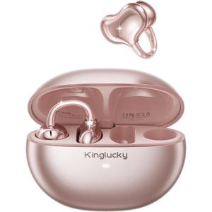 Kinglucky Upgraded Clip-On Earbuds Comfortable fit & Crystal-Clear Sound, 50H Playtime Open Ear Buds Bluetooth 6.0 Wireless Headphones for Women & Kids Ideal for Small Ears,Sports,Glasses Rose Gold