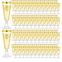 Zhehao 100 Pcs Plastic Gold Champagne Flutes Bulk 2026 New Years Eve Party Supplies 5 oz Disposable Wine Glass Gold Rim Champagne Glasses for New Years Eve Toasting Drinking Party
