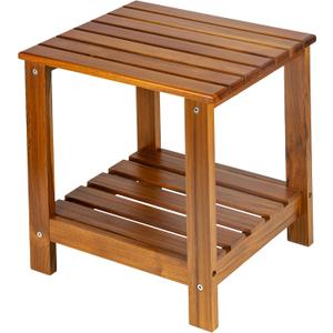 Utoplike Teak Side Table Outdoor, Patio End Table Double Layer, Wooden Coffee Accent Tables for Backyard, Garden, Bed, Living Room, Couch, Two-Tier
