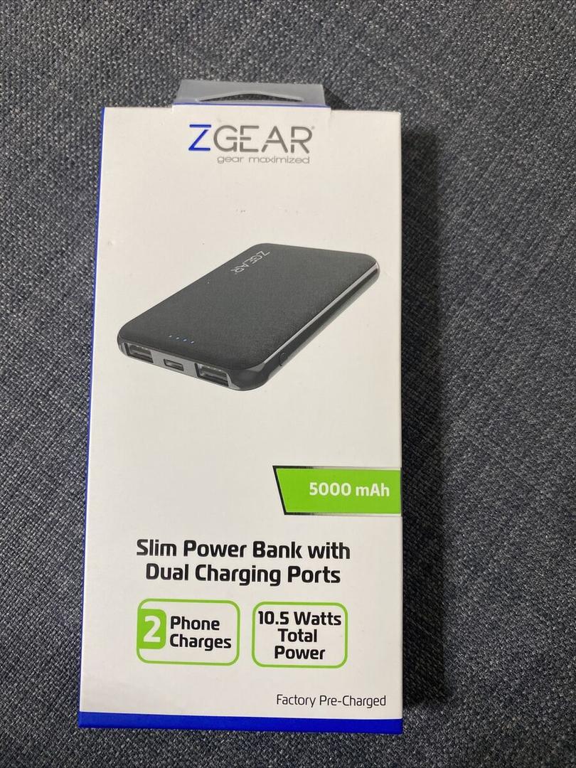 ZGear 5000 mAh Slim Dual Charging Port Power Bank - Black