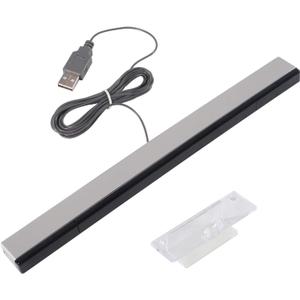Aokin USB Sensor Bar for Wii, Replacement USB Wired Infrared Ray Sensor Bar for Nintendo Wii, Wii U, Includes Clear Stand, Silver/Black
