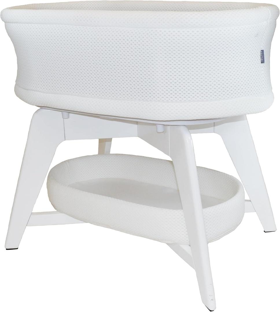 TruBliss Evi Smart Baby Bassinet Beside Sleeper with Auto-Glide, Ambient Nightlight & Sensory Sounds, Compatible with Alexa and Google Home, Includes 2 Sheets (White W/White Legs)