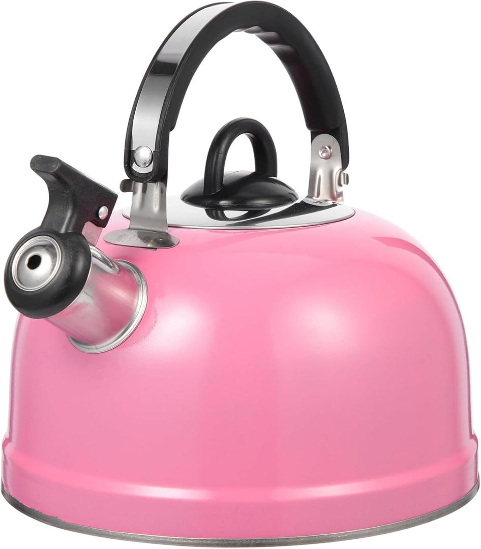 Lurrose Pink Teapot Pink Tea Kettle Whistling Tea Kettle Stainless Steel Tea Pot for Your Home, Dorm, Apartment