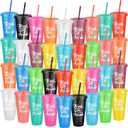Sieral 48 Pcs Employees Appreciation Gifts Bulk Thank You Cups with Lids and Straws 24 oz Plastic Tumbler Travel Mugs Inspirational Gifts for Coworker Stuff Teacher Christmas (Stylish Color)