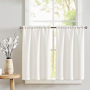 Jinchan 
White Kitchen Curtains 45 Inch Tier Curtains for Living Room Linen Textured Cafe Curtains for Bathroom Farmhouse Country Light Filtering Short Window Curtain Set Rod Pocket 2 Panels