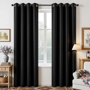 Joydeco Blackout Curtains 90 Inches Long, Black Curtains 2 Panels Set Thermal Insulated Drapes, Room Darkening Grommet Drapes for Living Room Bedroom Window (W52 x L90 Inch, Black)