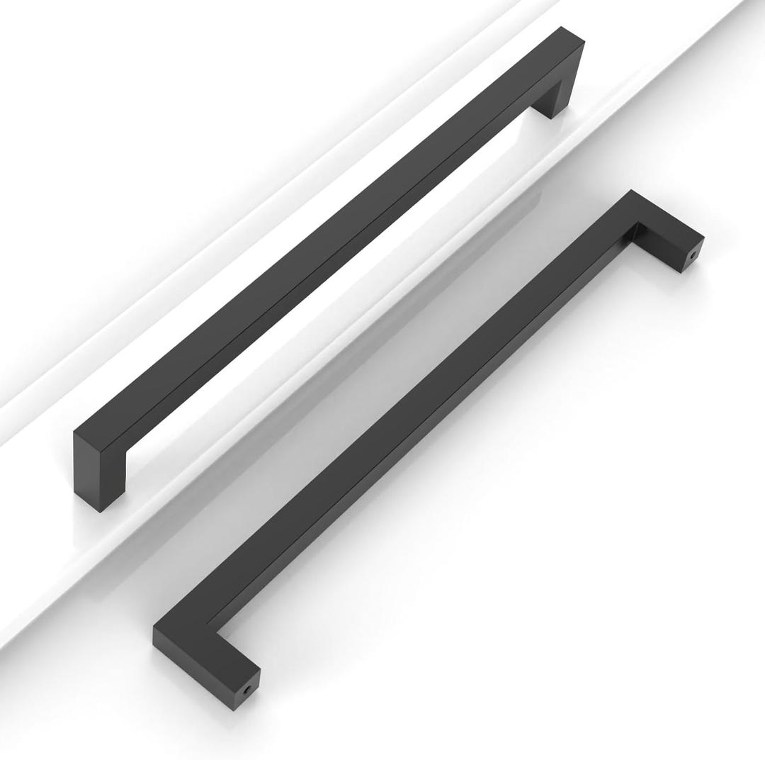 10 Pack 10''(256mm) Matte Black Cabinet Pulls Kitchen Stainless Steel Cabinet Handles Square Cabinet Hardware for Cupboard Drawer Pulls