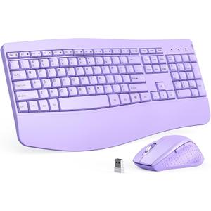 Ergonomic Keyboard and Mouse Combo - Full Size Keyboard Cordless with Palm Wrist Rest Ergonomic Mouse Wireless for Windows Computers Laptops - Light Purple (Upgrade)