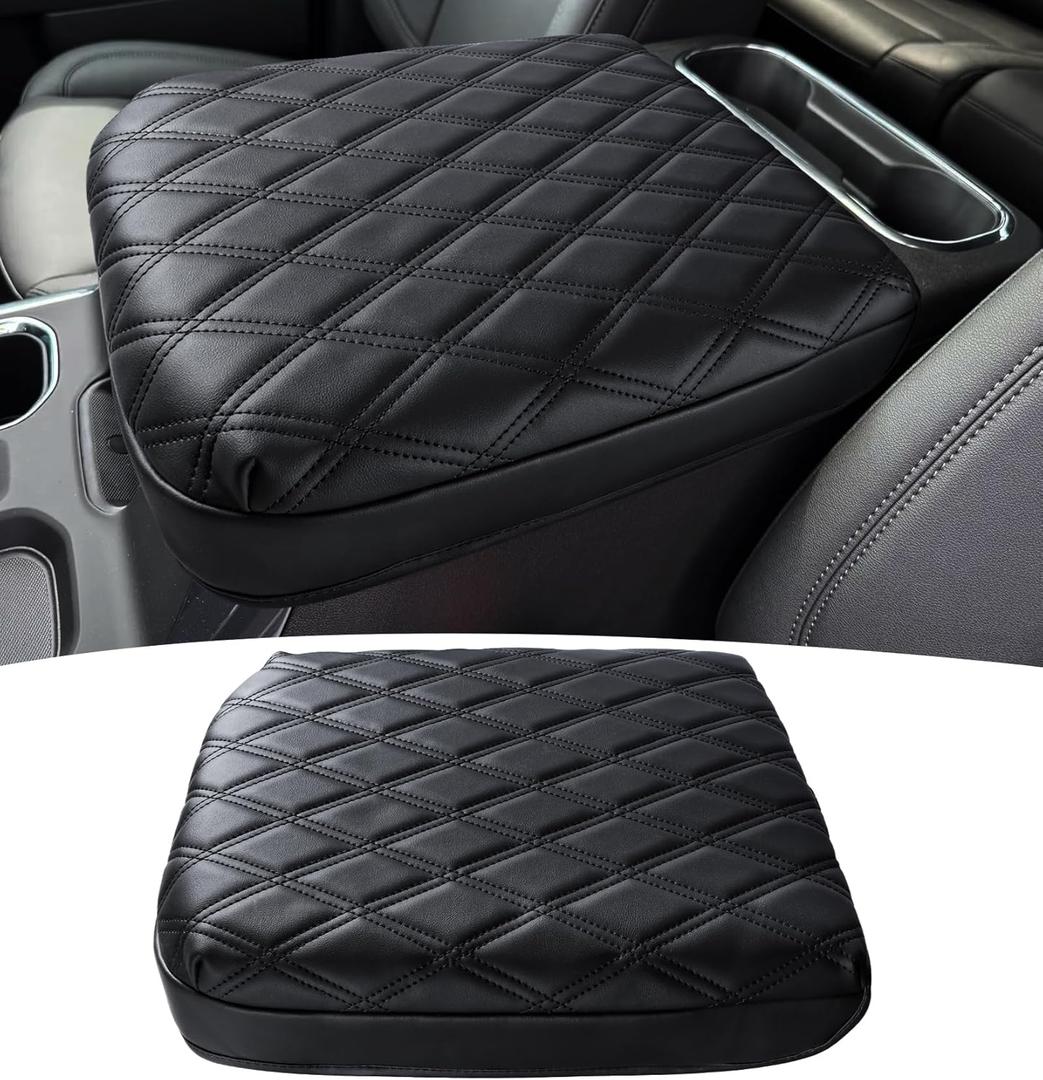 Center Console Armrest Cover for Chevy Chevrolet Silverado/GMC Sierra 2019-2024 2025, Tahoe & Suburban & Yukon 2021-2025, PU Leather Middle Console Cover Protector Pad, Truck Interior Accessories