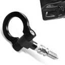 Car Front Bumper Tow Hook, European Thread Specifications Screw-on Racing Style Trailer Pull Ring, Rust-proof Heavy-duty Forged Auto Trailer Ring Eye Tow Hook Ki for Most Cars (Black) (1 PC)