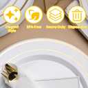 175 PCS White and Gold Plastic Dinnerware Set for 25 Guests | Disposable Party Plate, White Plastic Plates, Include 50 Plastic Plates, 25 Pre Rolled Napkins with Gold Silverware, 25 Cups