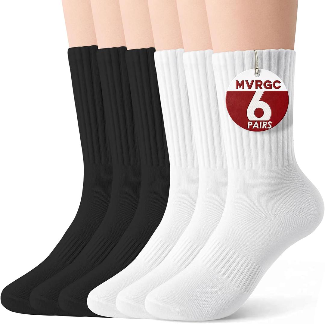 Crew Socks for Women & Men, 6 Pair Cute Cotton Casual Calf Socks Breathable Soft Above Ankle Socks, Size 5-10