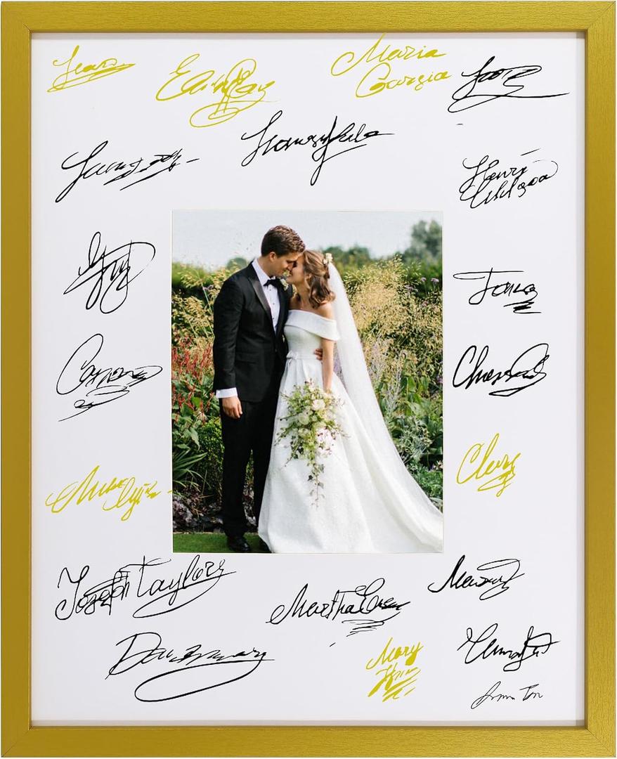 16x20 Wedding Signature Frame with White Mat Display 8x10 Photo,Guest Board Picture Frame for Wedding and Celebration Signatures,Gold