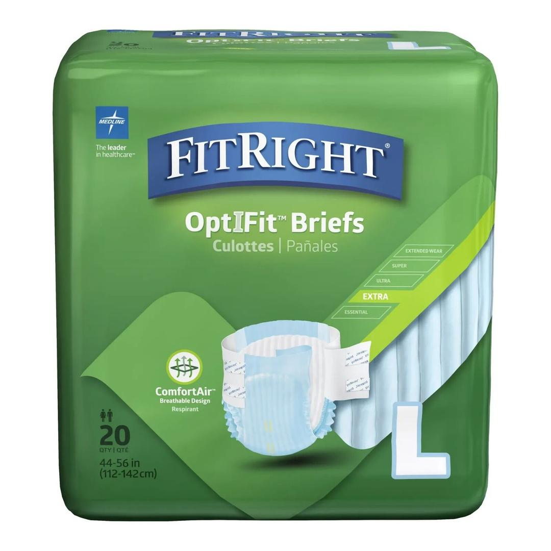 FitRight Ultra Heavy Absorbency Adult Diapers for Men & Women, Waist Size: Large 44-56 inches, OptiFit Incontinence Disposable Briefs with Leak Protection for Seniors 60 Pieces