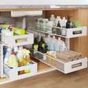 2 Packs 21IN Depth Under Sink Organizer, 2-Tier Pull Out Cabinet Organizer With Smooth Circular Rail, Large Capacity Metal Mesh Sliding Drawers For Bathroom& Kitchen Storage,Height Adjustable White, 2 Pack-21"Dx11.6"-16.7" H