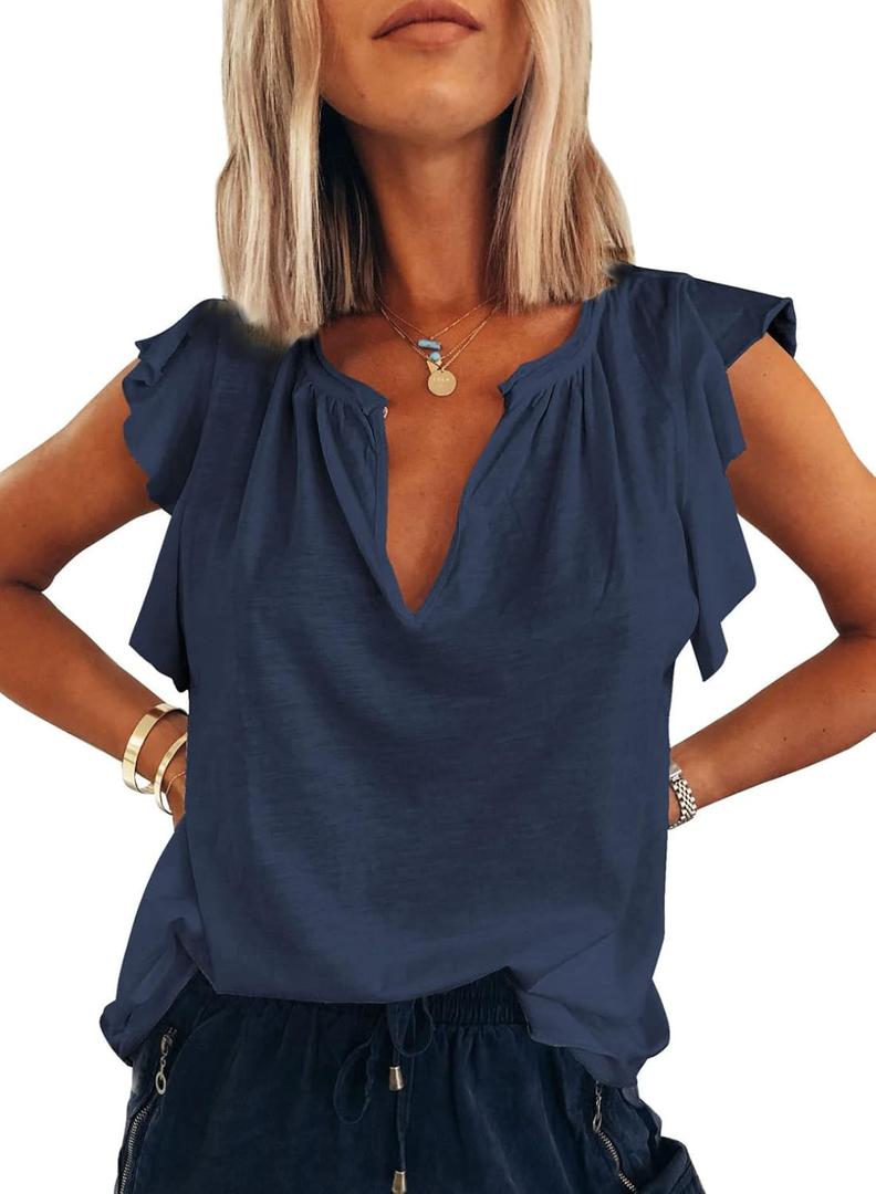 Dokotoo Women's Casual V Neck Ruffle Sleeve Summer Tank Tops Shirts (X-Large) Dokotoo Women's Casual V Neck Ruffle Sleeve Summer Tank Tops Shirts (X-Large)