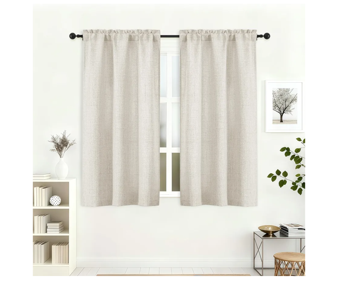 Lecloud Natural Curtains 45 Inch Length 2 Pcs, Airy Privacy Light Filtering Window Decors Kitchen Curtains, Modern Aesthetic Soft Drapes with Rod Pockets for Bedroom Cafe, Each Panel 30" W x 45" L