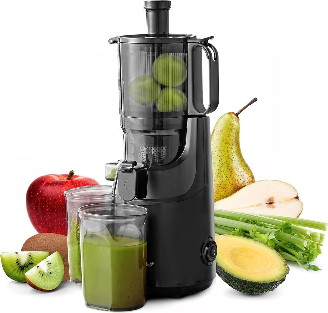 Elite Gourmet EJX320 Big Mouth Whole Fruit 5.2" Self-Feeding Chute, Cold Press Masticating Slow Juice Extractor, Hands-Free, Less Prep, Easy to Clean, Impact Resistant BPA Free Tritan, Black (33 ounce, Graphite)