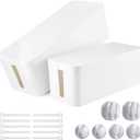 Cable Management Box, 2 Pack Large & Medium Cable Organizer Box with 17 PCS Cable Management Set, Cord Organizer Box to Hide Surge Protector on Desk or Floor (White)