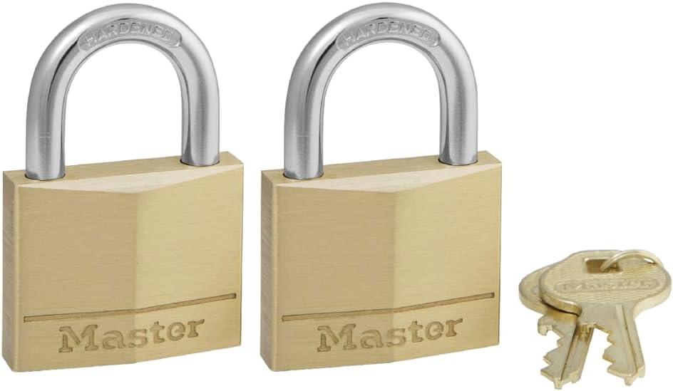 Master Lock 140T Solid Brass Padlock with Key, Pack of 2 