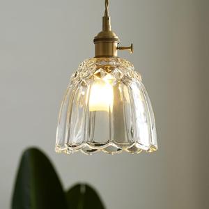 Vintage Pendant Light, Pendant Lights Kitchen Island, Glass Hanging Lamp, Indoor Pendant Lighting for Kitchen Bedroom Hallway Hotel, E26 Copper Switch Knob (Bulb Not Included) (Hardwired, Tulip Clear Glass)