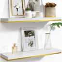 Floating Shelves for Wall,Large Deep Hanging Shelves White and Gold,24 Inch Long Wall Mounted Shelves with Invisible Brackets for Living Room Bathroom Bedroom Kitchen Shelf Decor,Set of 2 (23.6 inch, White and Gold)