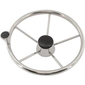 NovelBee 5 Spoke Dia.13-1/2" Stainless Steel Boat Steering Wheel with Control Knob and Cap