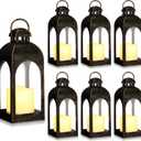 Tujoe 6 Pcs 10 Inch Decorative Candle Lantern Bulk for Wedding Centerpieces Lanterns with LED Flameless Candle Indoor Outdoor Hanging Lights for Wedding Party, Battery Included (Dark Bronze)