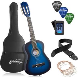Ashthorpe 30-inch Beginner Acoustic Guitar Package (Blue), Basic Starter Kit w/Gig Bag, Strings, Strap, Tuner, Picks
