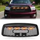 Upgraded Matte Black Front Grille for 2008-2017 Sequoia, [TRD Style] with 4 Amber Grill Lights, Sequoia Grille Front Upper Hollow Bumper Grill