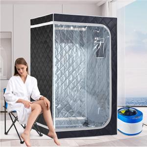 ZONEMEL Full Size Portable Steam Sauna Kit, Personal Full Body Home Spa for Detox, Relaxation, 4 Liters 1500 Watt Steamer, Remote Control, Timer, Foldable Chair(L31.5 x W31.5 x H55.1,Clear Door) (Grey Border)