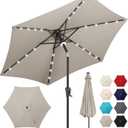 10ft Solar Patio Umbrella - Outdoor Umbrella with Centre Surround Light 24 LED Lights, Market Table Umbrella with Tilt for Pool, Porch, Garden, Deck, Backyard UV Protection (Taupe)