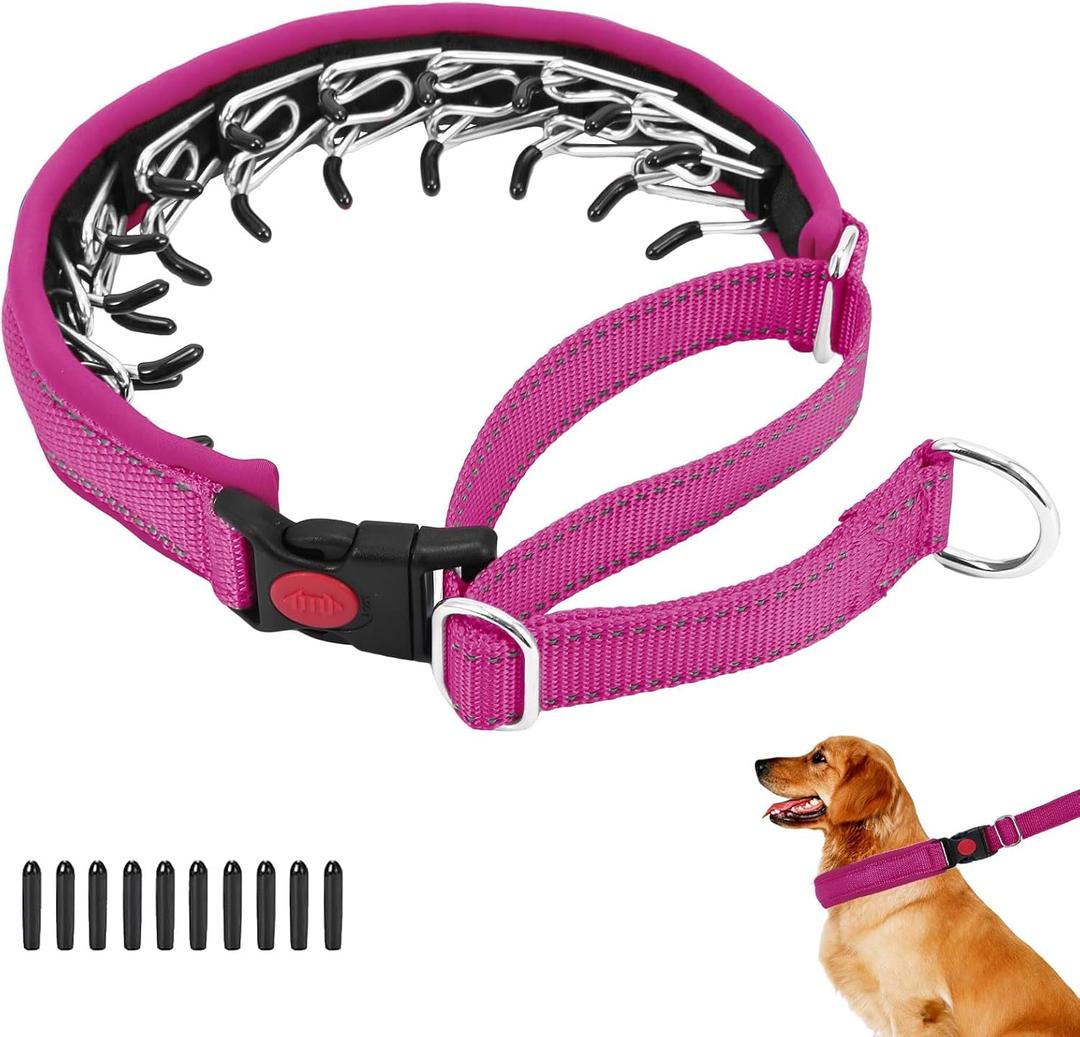 No Pull Martingale Dog Collar for Dogs, Heavy Duty Nylon Reflective Adjustable Anti Pull Slip Collar with Buckle for Training Walking S Hot Pink