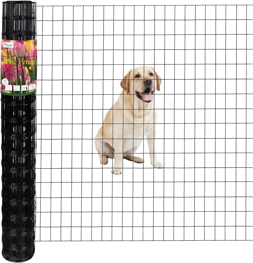FOREHOGAR Black PVC Coated Welded Wire Fence 48 Inch x 25 Foot, 2 Inch x 3 Inch 16GA, Garden Border Fencing Roll Vinyl Coating Metal Wire Mesh for Yard Vegetable Plant Protection Poultry Netting