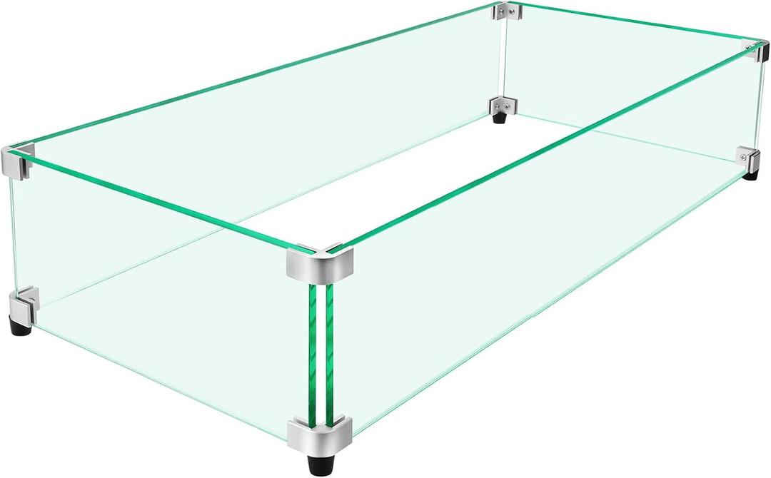 Fire Pit Wind Guard, 31.5" x 14.5" Square Tempered Glass Wind Shield for Firepit & Fire Table, Thick Glass and Easy Installation with Included Tools, Airflow Management for Stable Flame