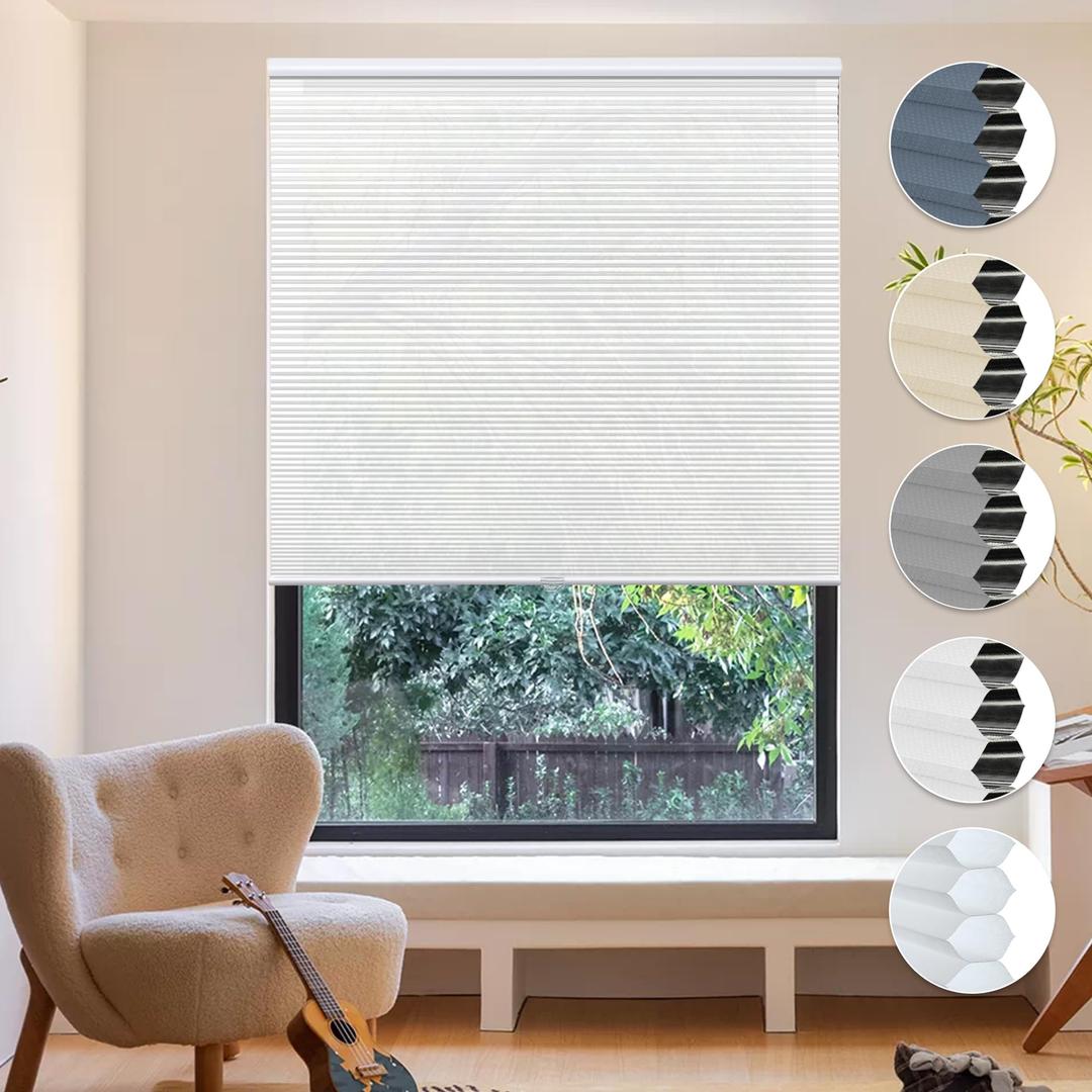 HOMEDEMO Cellular Shades Cordless White-Blackout 34" W x 36" H
