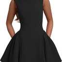 YMDUCH Women's Summer Sleeveless Crew Neck Backless A-line Mini Party Prom Dress Size M, Black