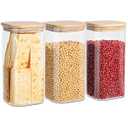 Glass Food Storage Jars with Lids(50oz)Square Set of 3 , Glass Storage Containers Clear Glass Food Canister with Bamboo Lid Airtight For Serving Tea, Coffee Beans, Flour, Cookie, Cereal, Spice and More