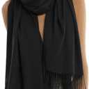 Women Men Winter Cold Weather Scarf - Soft Shawls Scarves with Tassels(78.7''*26.8'') (Black)